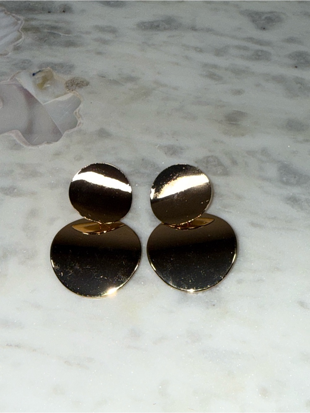 Gold Double Disc Drop Earrings - Women Jewelry